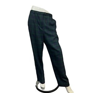 Pendleton Vintage Wool Pant Blue Green Plaid Lined Straight Leg Front Closure 12